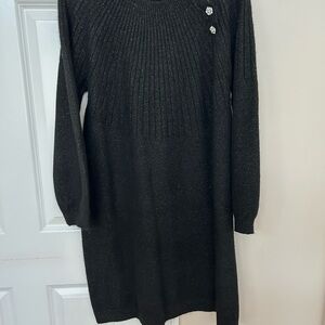 LOFT Black Sweater with Button Detail